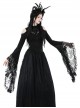 Black Slim Fit Shoulder Hollow Lace Punk Style Exaggerated Long Sleeve Top