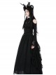 Black Slim Fit Shoulder Hollow Lace Punk Style Exaggerated Long Sleeve Top