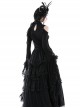 Black Slim Fit Shoulder Hollow Lace Punk Style Exaggerated Long Sleeve Top
