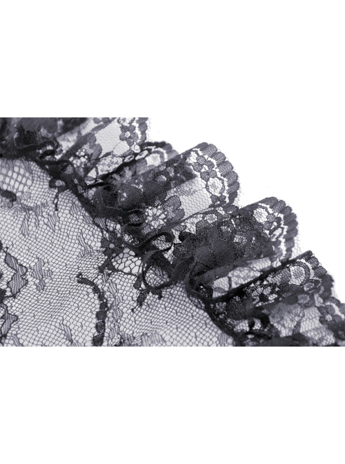 Black Slim Fit Shoulder Hollow Lace Punk Style Exaggerated Long Sleeve Top