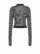 Gray Ripped Woven Front Chest Hollowed Out And Exquisite Collar Buttons Embellished With Punk Style Long Sleeved Top