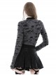 Gray Ripped Woven Front Chest Hollowed Out And Exquisite Collar Buttons Embellished With Punk Style Long Sleeved Top