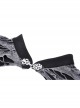 Gray Ripped Woven Front Chest Hollowed Out And Exquisite Collar Buttons Embellished With Punk Style Long Sleeved Top