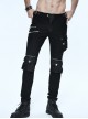 Black Twill Multi-Bag Zipper Devil Button Punk Pants