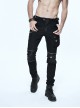 Black Twill Multi-Bag Zipper Devil Button Punk Pants