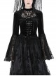 Sexy Black Lace Woven Hollow Chest Tie Gothic Bell Sleeve Top