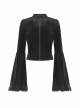 Sexy Black Lace Woven Hollow Chest Tie Gothic Bell Sleeve Top