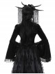 Sexy Black Lace Woven Hollow Chest Tie Gothic Bell Sleeve Top