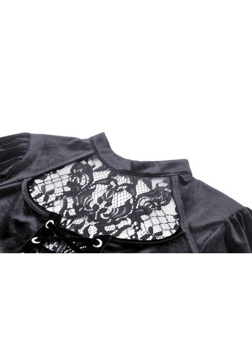 Sexy Black Lace Woven Hollow Chest Tie Gothic Bell Sleeve Top