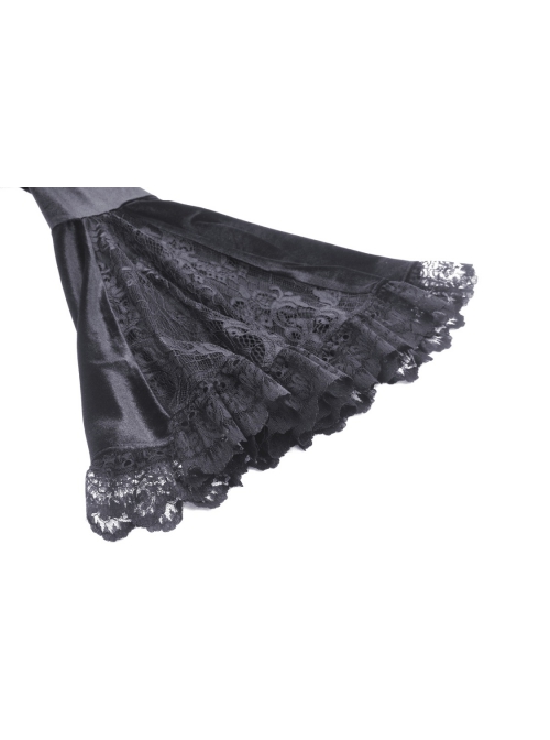 Sexy Black Lace Woven Hollow Chest Tie Gothic Bell Sleeve Top