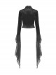 Black Exaggerated Lace Long Sleeved With Criss Cross Straps At The Front Gothic Low Cut Top ​
