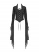 Black Exaggerated Lace Long Sleeved With Criss Cross Straps At The Front Gothic Low Cut Top ​