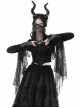 Black Exaggerated Lace Long Sleeved With Criss Cross Straps At The Front Gothic Low Cut Top ​