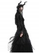 Black Exaggerated Lace Long Sleeved With Criss Cross Straps At The Front Gothic Low Cut Top ​