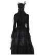 Black Exaggerated Lace Long Sleeved With Criss Cross Straps At The Front Gothic Low Cut Top ​