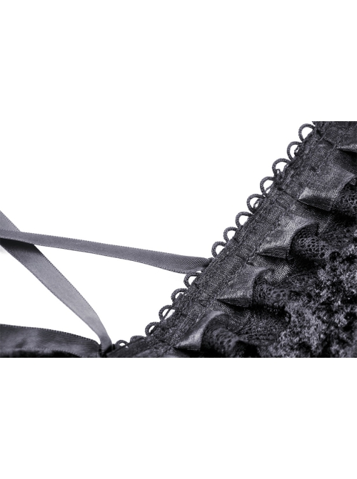 Black Exaggerated Lace Long Sleeved With Criss Cross Straps At The Front Gothic Low Cut Top ​