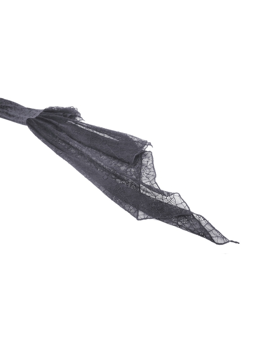 Black Exaggerated Lace Long Sleeved With Criss Cross Straps At The Front Gothic Low Cut Top ​
