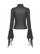 Simple Black Ripped And Slightly See Through Punk Style Long Sleeved Top