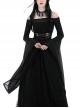 Sexy Black Hollow Lace Up Boat Neck Punk Style Exaggerated Long Sleeved Top