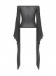 Sexy Black Hollow Lace Up Boat Neck Punk Style Exaggerated Long Sleeved Top