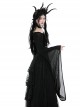 Sexy Black Hollow Lace Up Boat Neck Punk Style Exaggerated Long Sleeved Top