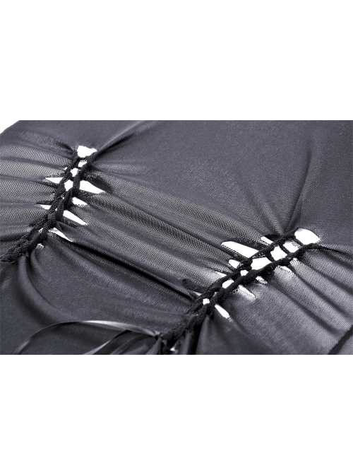 Sexy Black Hollow Lace Up Boat Neck Punk Style Exaggerated Long Sleeved Top