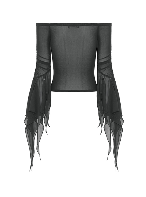 Black Sexy Slightly See Through Mesh One Neck Gothic Style Long Sleeved Top