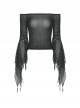 Black Sexy Slightly See Through Mesh One Neck Gothic Style Long Sleeved Top