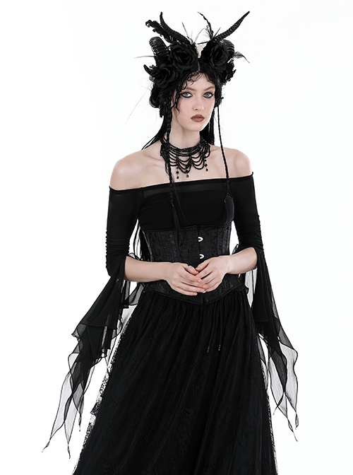 Black Sexy Slightly See Through Mesh One Neck Gothic Style Long Sleeved Top