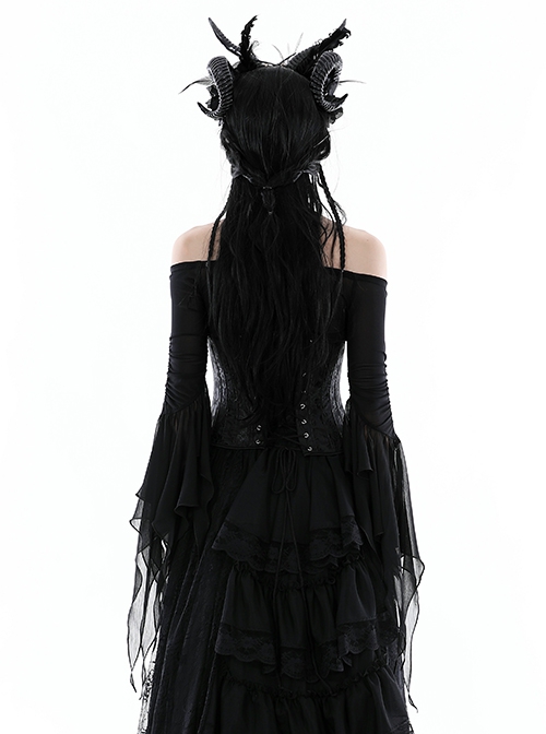 Black Sexy Slightly See Through Mesh One Neck Gothic Style Long Sleeved Top