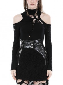 Sexy Black Off Shoulder Hollow Punk Style Slim Long Sleeved Top