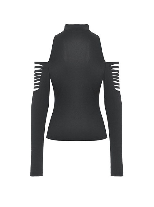 Sexy Black Off Shoulder Hollow Punk Style Slim Long Sleeved Top