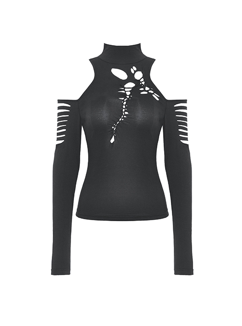 Sexy Black Off Shoulder Hollow Punk Style Slim Long Sleeved Top