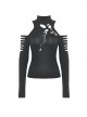 Sexy Black Off Shoulder Hollow Punk Style Slim Long Sleeved Top