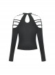 Simple Black Sexy Off Shoulder Spliced Suspender Punk Style Long Sleeved Top