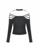 Simple Black Sexy Off Shoulder Spliced Suspender Punk Style Long Sleeved Top