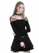 Simple Black Sexy Off Shoulder Spliced Suspender Punk Style Long Sleeved Top