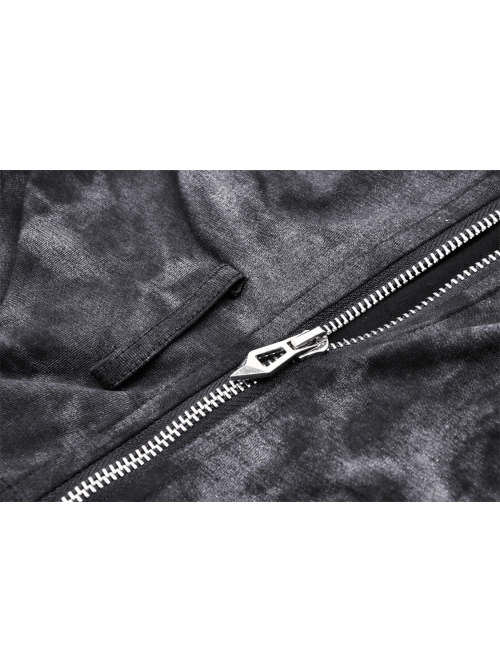 Black Asymmetrical Sleeveless With Cut-Out Front Pins Punk Style Hooded Top