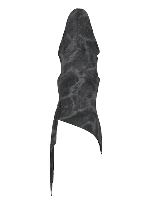 Black Asymmetrical Sleeveless With Cut-Out Front Pins Punk Style Hooded Top