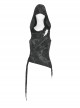 Black Asymmetrical Sleeveless With Cut-Out Front Pins Punk Style Hooded Top