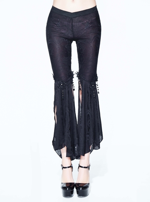 Paisley Dark Fringe Lace Pendant Black Gothic Ninth Bell-Bottoms Pants