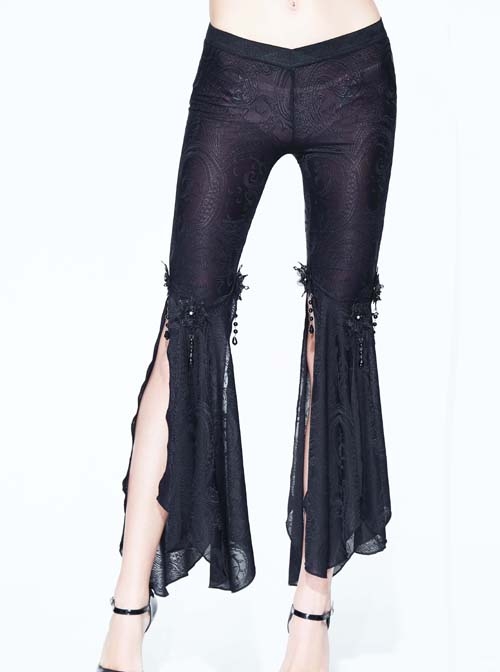 Paisley Dark Fringe Lace Pendant Black Gothic Ninth Bell-Bottoms Pants