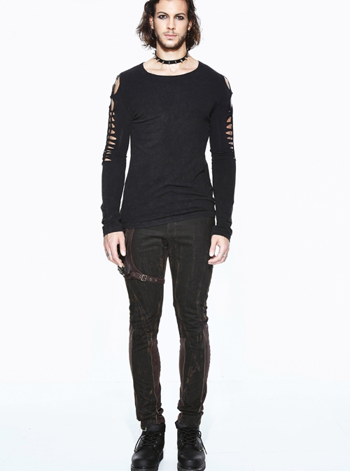 Black Right Side Detachable Bag Distressed Punk Pants