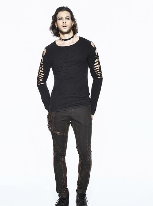 Black Right Side Detachable Bag Distressed Punk Pants