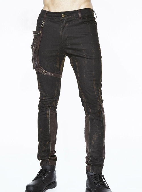 Black Right Side Detachable Bag Distressed Punk Pants