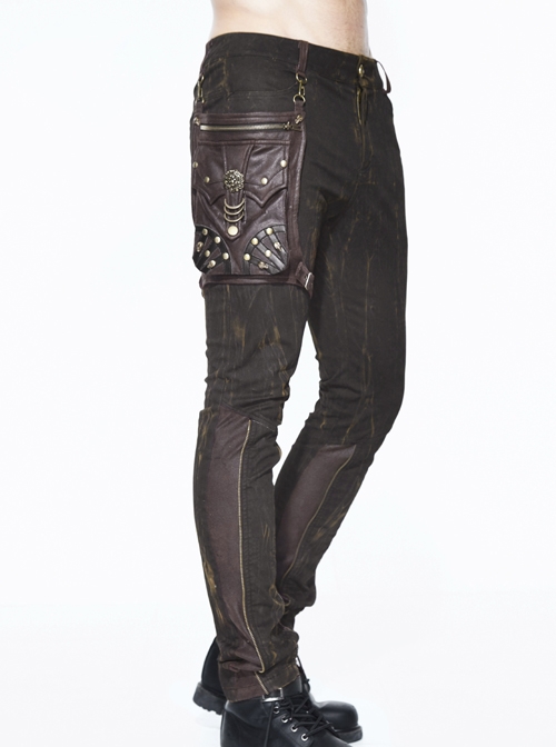 Black Right Side Detachable Bag Distressed Punk Pants