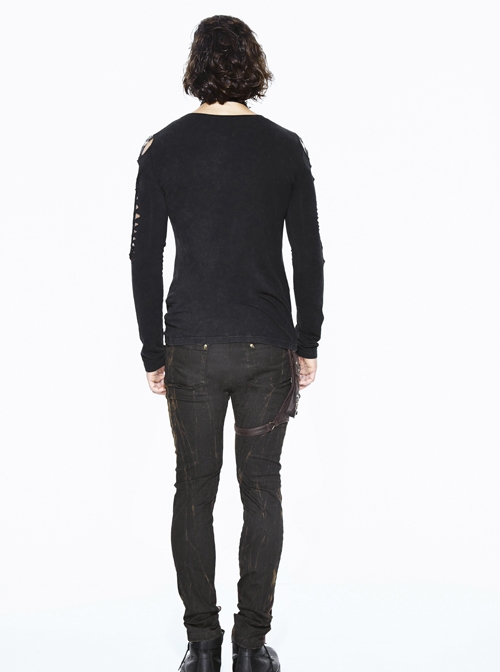 Black Right Side Detachable Bag Distressed Punk Pants