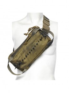 Personalized Brown Nylon Large And Small Spiked Rivets Punk Style One Shoulder Brushed Backpack