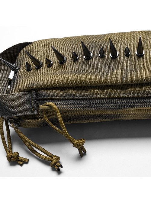 Personalized Brown Nylon Large And Small Spiked Rivets Punk Style One Shoulder Brushed Backpack