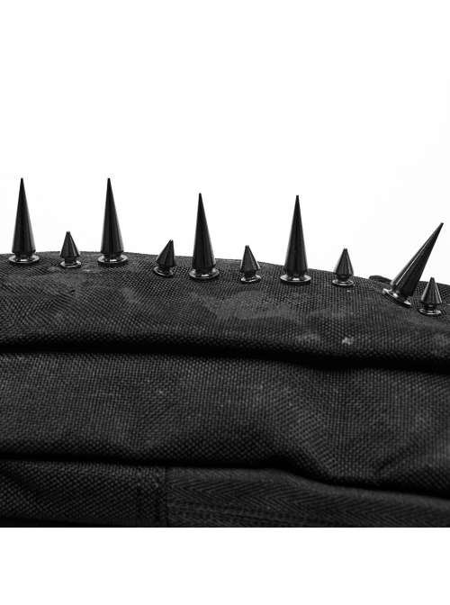 Personalized Black Nylon Large And Small Spiked Rivets Punk Style One Shoulder Brushed Backpack